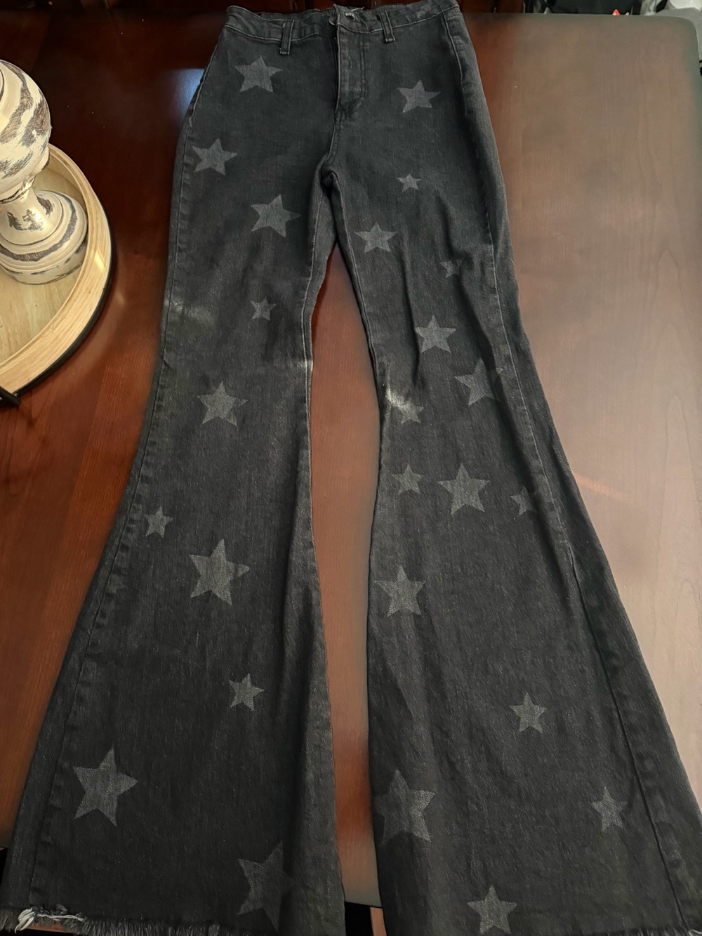 Nasty Gal Black Star-Print Flare Jeans